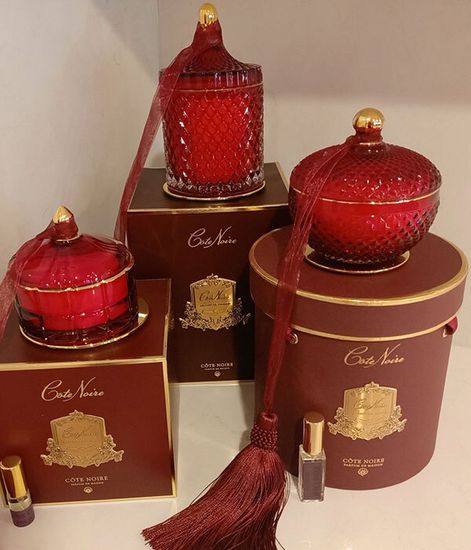 Удовая роза, круглая красная свеча Арт-деко с кисточкой, Cote Noire