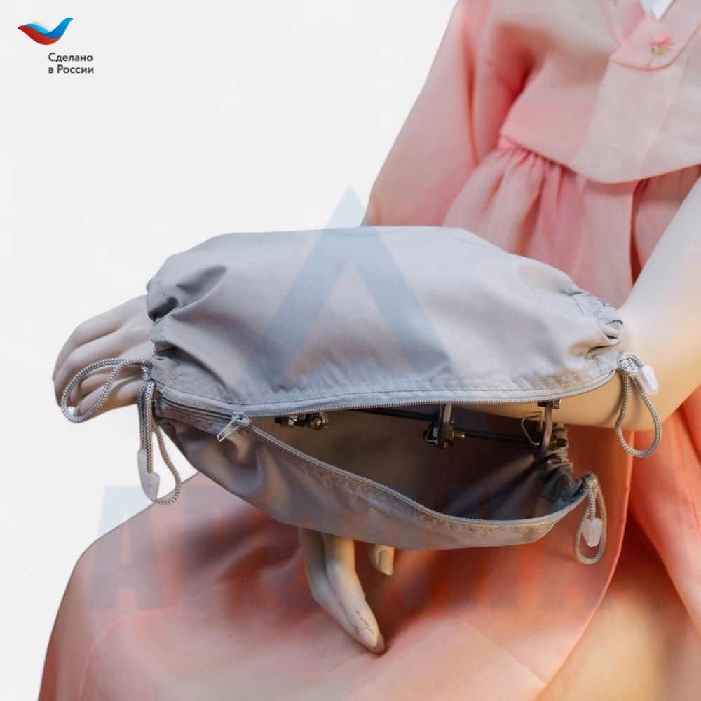 Чехол с открытой кистью на аппарат Илизарова. Ткань Сорочка. Цвет изделия - серый, молния серая. Размер PPO 10