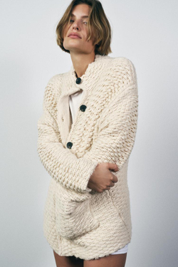 ZARA ТРИКОТАЖНЫЙ КАРДИГАН С ВЫСОКИМ ВОРОТНИКОМ, ЭКРЮ