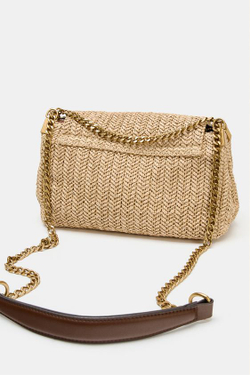 ZARA СУМКА ЧЕРЕЗ ПЛЕЧО С МЕТАЛЛИЧЕСКОЙ ЦЕПОЧКОЙ, СВЕТЛО-БЕЖЕВЫЙ