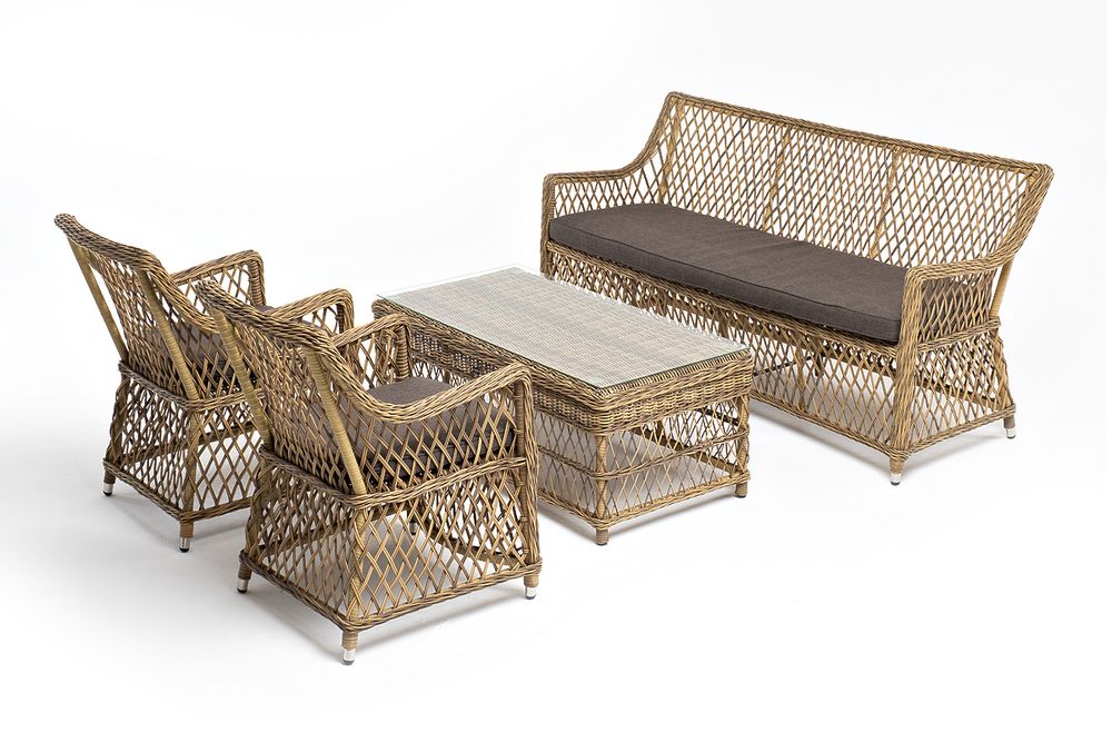 "Асти" лаунж-зона из искусственного ротанга на 4 персоны, цвет соломенный