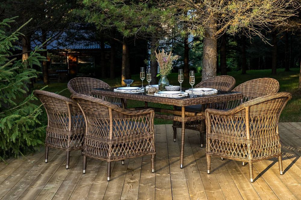 "Амароне" обеденная группа из искусственного ротанга на 6 персон, цвет коричневый
