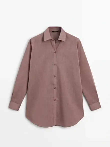 Massimo Dutti Струящаяся хлопковая блуза оверсайз, цвет мальвы