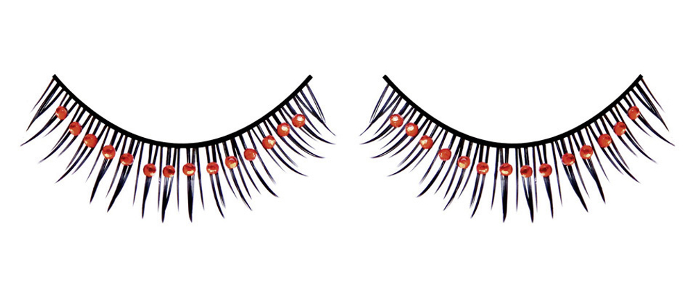Чёрные ресницы средней длины с красными стразами (Цвет: черный с красным)