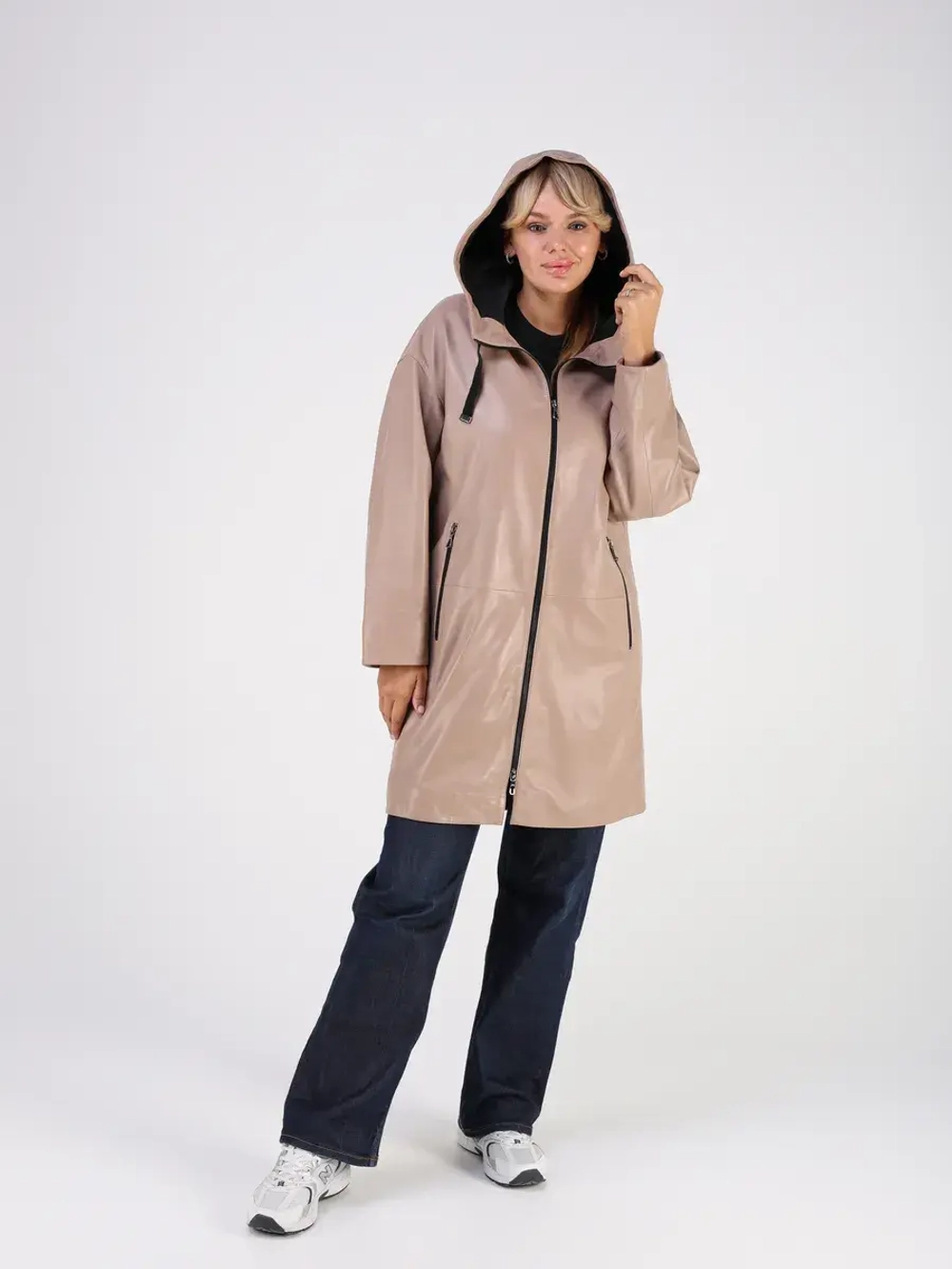 Кожаная куртка демисезонная с капюшоном длинная