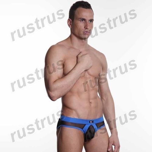 Мужские трусы брифы черные с синей резинкой WANGJIANG WG00114
