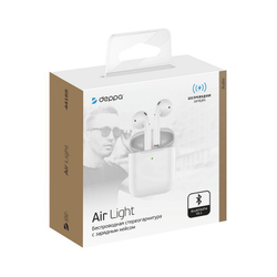 Bluetooth-гарнитура Deppa Air Light TWS BT 5.1 (D-44165) с зарядным устройством 250 мАч, QI Белый