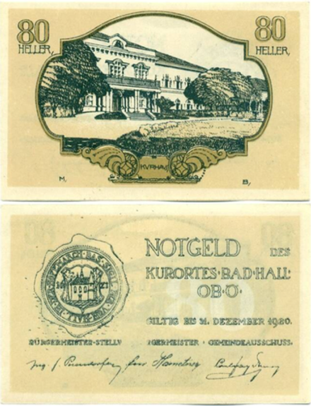 Австрия 80 геллеров 1920 Бад-Халь aUNC