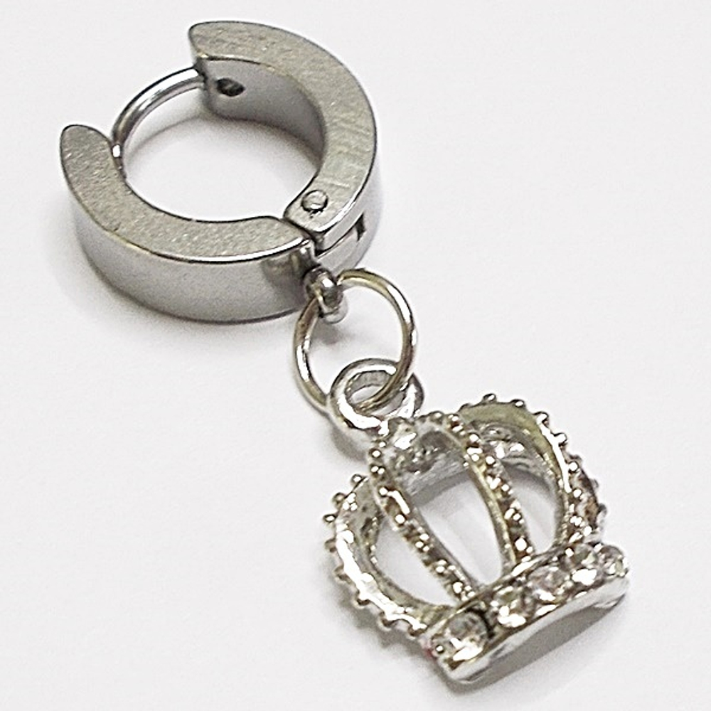 Серьга кольцо с подвеской "Корона с кристаллами" для пирсинга ушей. Сталь 316L Цена за одну штуку