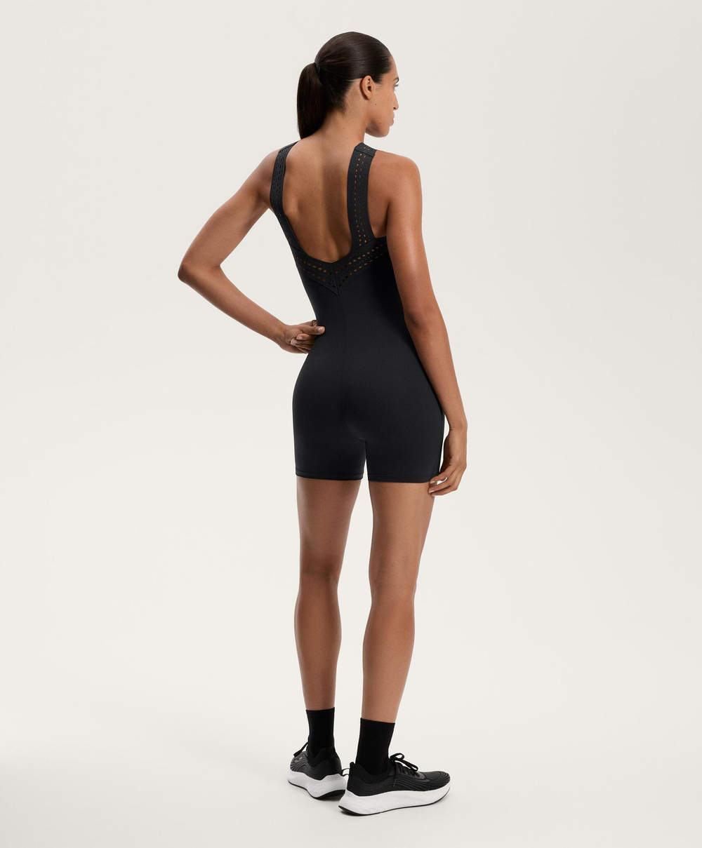 Oysho Укороченный компрессионный комбинезон, черный