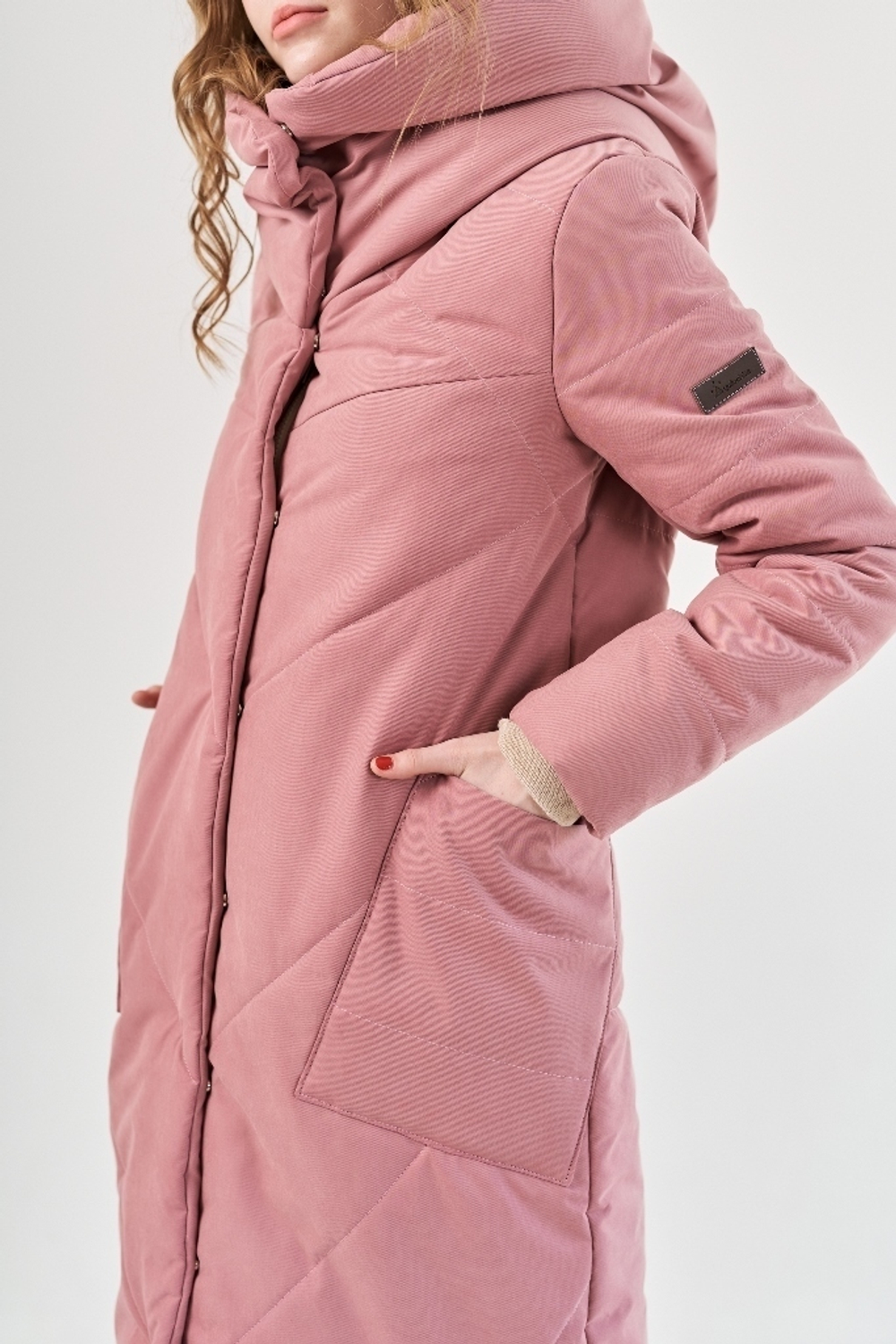 Пальто женское зимнее серо-розовый