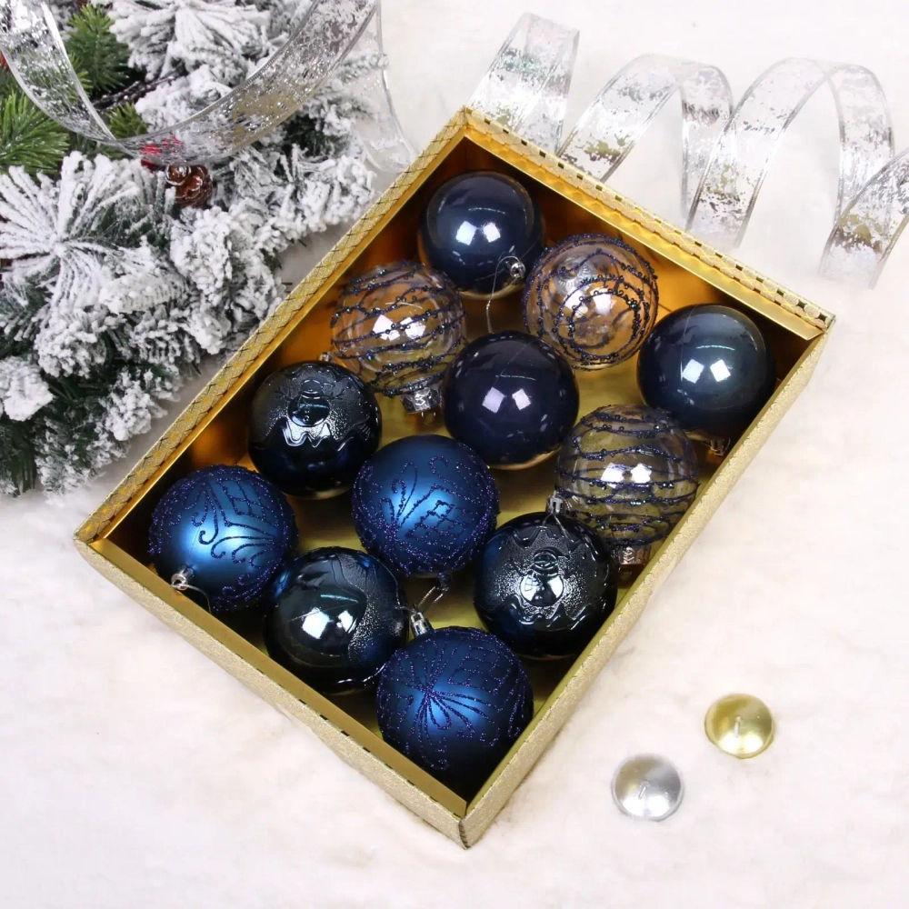 Новогодние шары «Волшебство ночи» 8 см (набор 12 шт), Сапфир