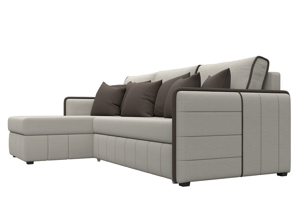 Диван угловой Лига-078 угол универсальный РОГОЖКА Амур 02 бежевый Амур 05 коричневый