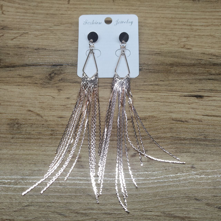 Серьги-гвоздики Bogema круг подвеска ромб каплевидный цепочки жгутики металл медный светлый