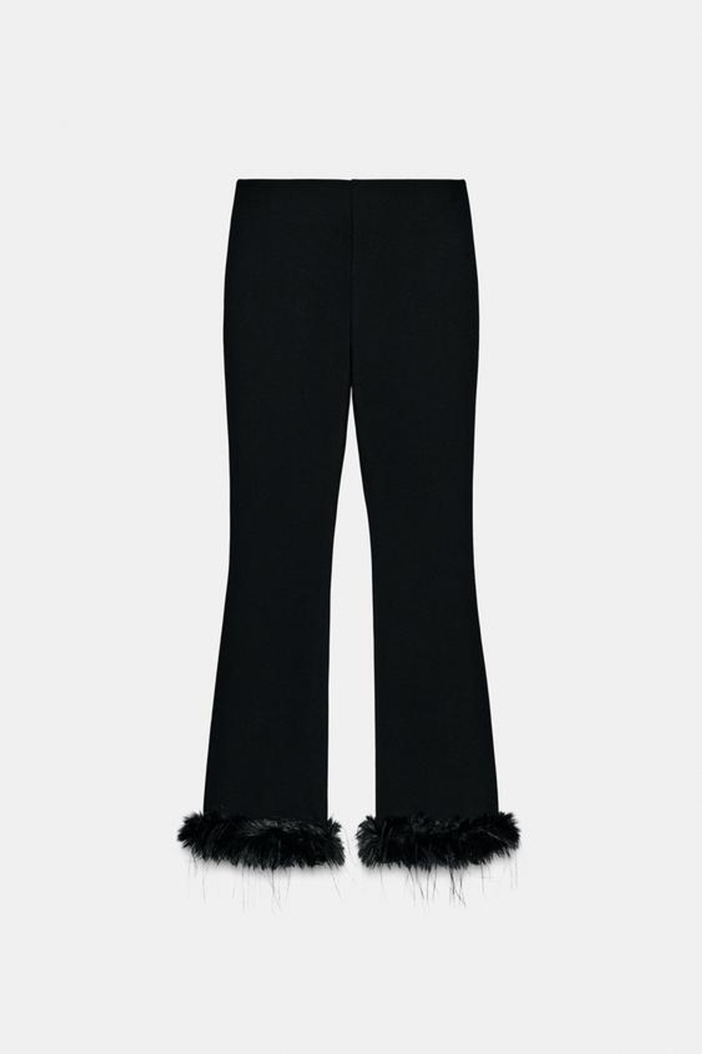 ZARA БРЮКИ FLARE С ОТДЕЛКОЙ ИЗ ИСКУССТВЕННОГО МЕХА, ЧЕРНЫЙ