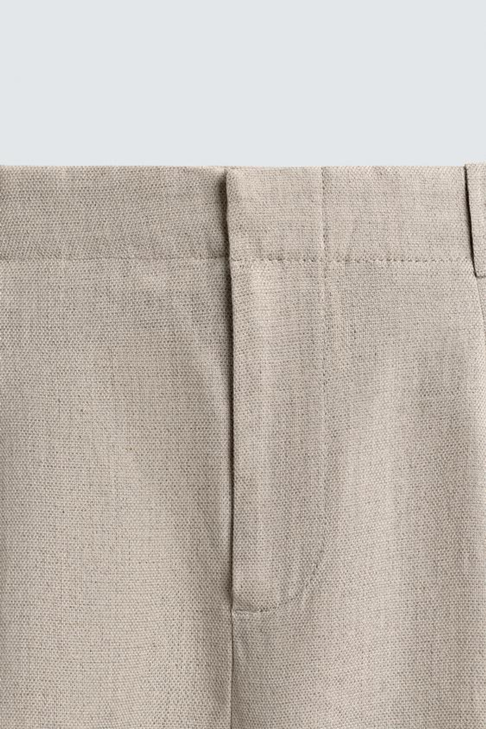 ZARA БРЮКИ ИЗ ХЛОПКА И ЛЬНА С ЗАЩИПАМИ, ПЕСОЧНЫЙ