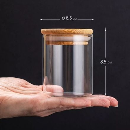 Банка стеклянная с бамбуковой крышкой 180 мл