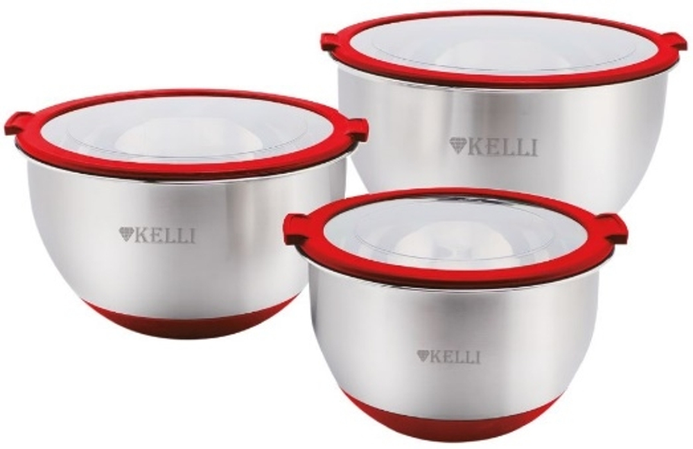 Набор мисок из нержавеющей стали KELLI KL-233, 4800 мл, 3100 мл, 1700 мл, глубокая 24, 20, 16 см,