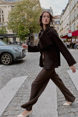 ZARA КОРОТКОЕ ПАЛЬТО ИЗ СМЕСОВОЙ ШЕРСТИ С ШАРФОМ, КОРИЧНЕВЫЙ