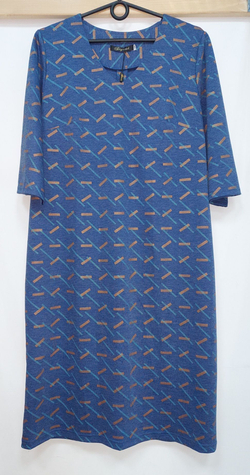 Платье женское на работу по фигуре праздничное повседневное на пуговицах вязаное плотное осеннее весеннее зимнее офисное футлярное синее голубое принт большой размер 54 плотное трикотаж вискоза с карманами рукав 3/4 силуэтное