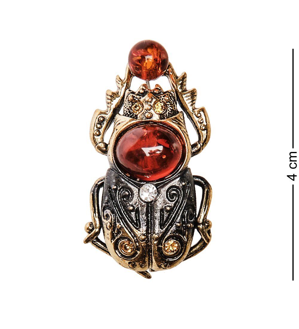 AM-2846 Брошь «Жук скарабей» (латунь, янтарь)