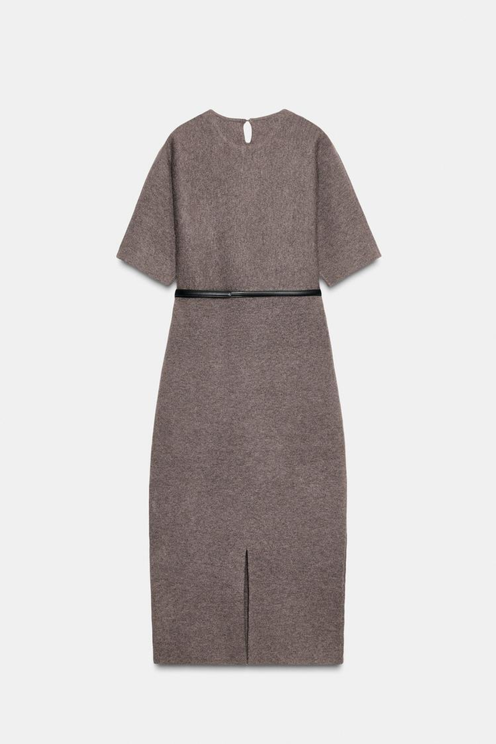 ZARA ВЯЗАНОЕ ПЛАТЬЕ МИДИ С ПОЯСОМ, СВЕТЛО-КОРИЧНЕВЫЙ