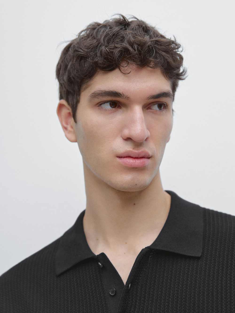 Massimo Dutti Поло из 100% хлопка с короткими рукавами, черный