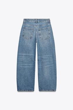 ZARA ДЖИНСЫ TRF BAGGY BALLOON СО СРЕДНЕЙ ПОСАДКОЙ, СЕРО-СИНИЙ