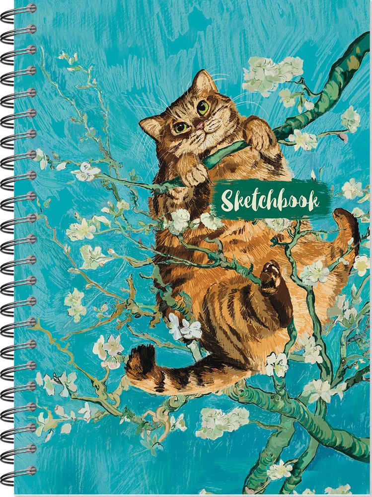 Блокнот для зарисовок SKETCHBOOK А5 с жесткой обложкой 60л. &quot;Кот и цветущий миндаль. Ван Гог&quot;