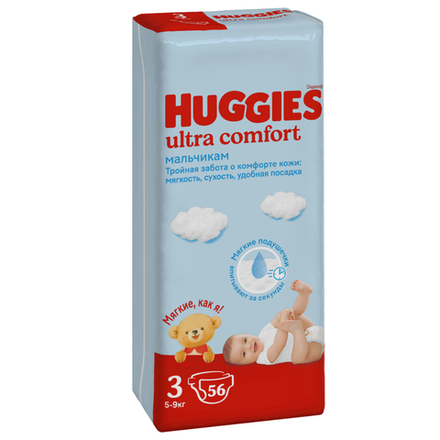 Подгузники Huggies Ultra Comfort для мальчиков 5 (12-22 кг) 56 шт