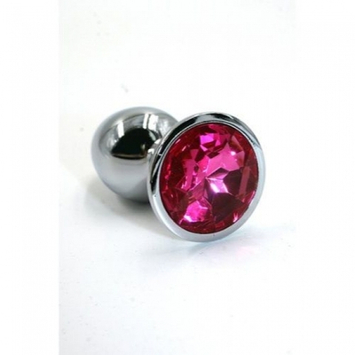 Анальная пробка из алюминия Dark Pink (Цвет: цвет пробки: серебряный, цвет камня: розовый)