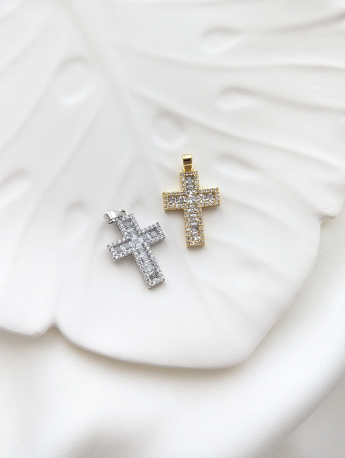 Подвеска крест с фианитами 21*16мм