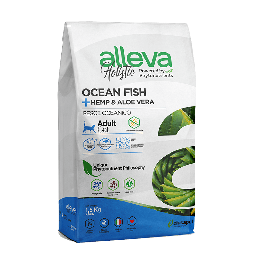 Сухой корм Alleva Holistic Cat Adult Ocean Fish + Hemp & Aloe vera для взрослых кошек, океаническая рыба