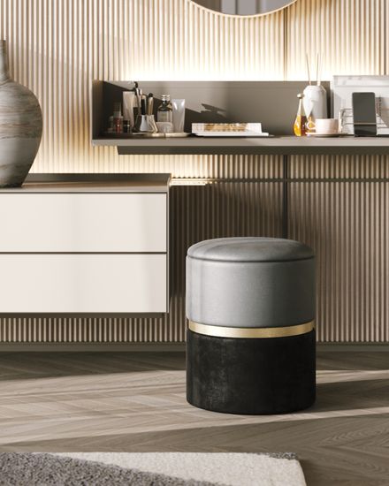 Пуф Кэрри с ящиком велюр серо-черный