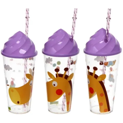 Стакан пластиковый 500мл «Джунгли» с трубочкой