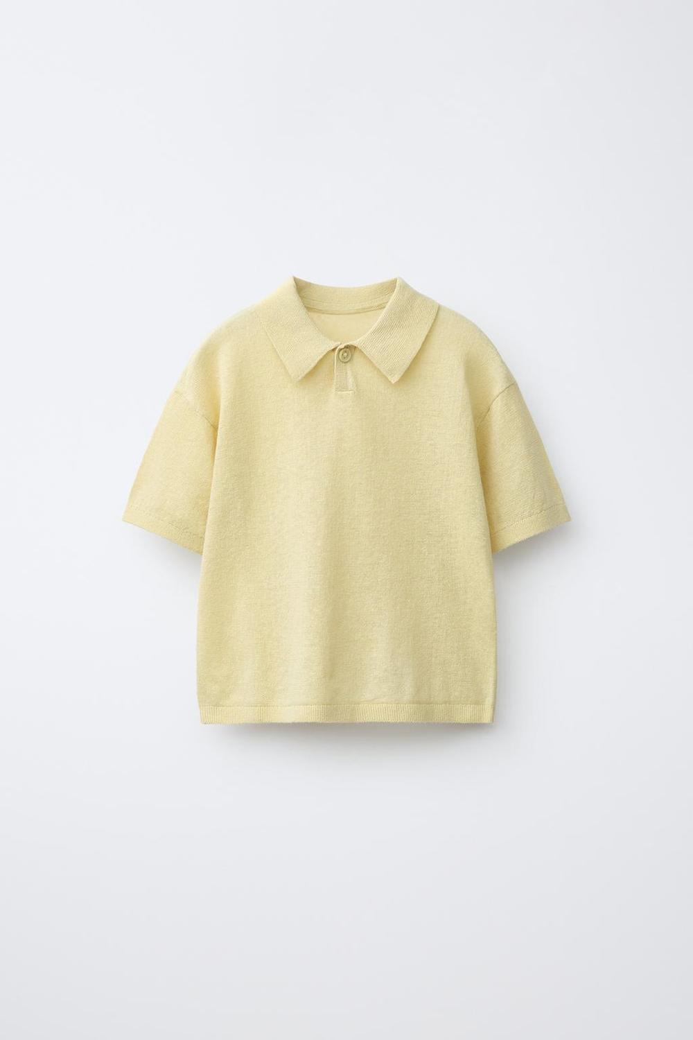 ZARA ТРИКОТАЖНОЕ ПОЛО ИЗ ХЛОПКА И ЛЬНА, ЛИМОННО-ЖЕЛТЫЙ