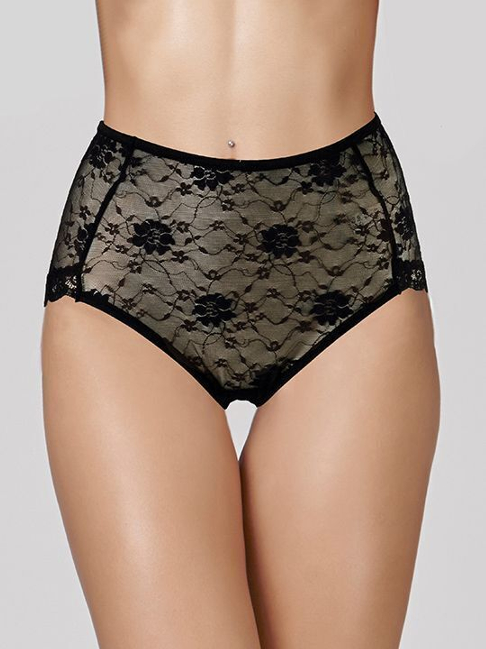Высокие кружевные трусики-слипы (Размер: XXL) (Цвет: черный)