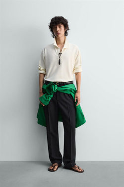 ZARA ПОЛО REGULAR FIT ИЗ ТКАНИ ПИКЕ, ЖЕЛТОВАТО-БЕЛЫЙ