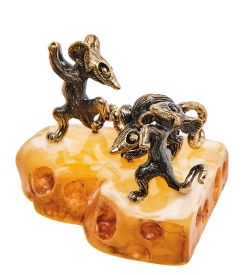 Народные промыслы AM-3118 Фигурка «Мыши Диско» (латунь, янтарь)
