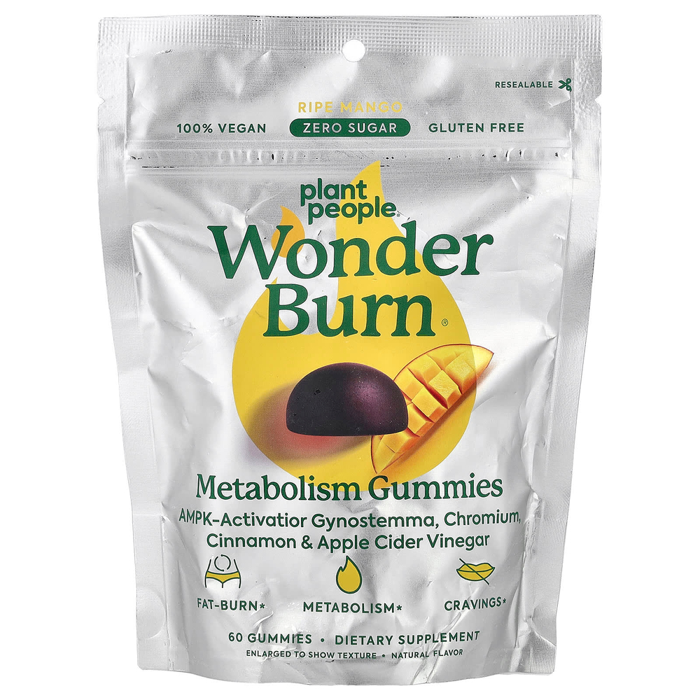 Plant People, WonderBurn®, жевательные таблетки для поддержки метаболизма, со вкусом спелого манго, 60 жевательных таблеток