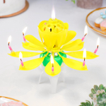 Свеча для торта музыкальная «Тюльпан», крутящаяся, жёлтая, 14.5×6 см