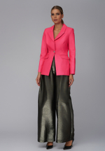 Женский розовый однобортный кожаный жакет