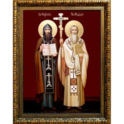 Кирилл и Мефодий Святые равноапостольные учители Словенские. Икона на холсте