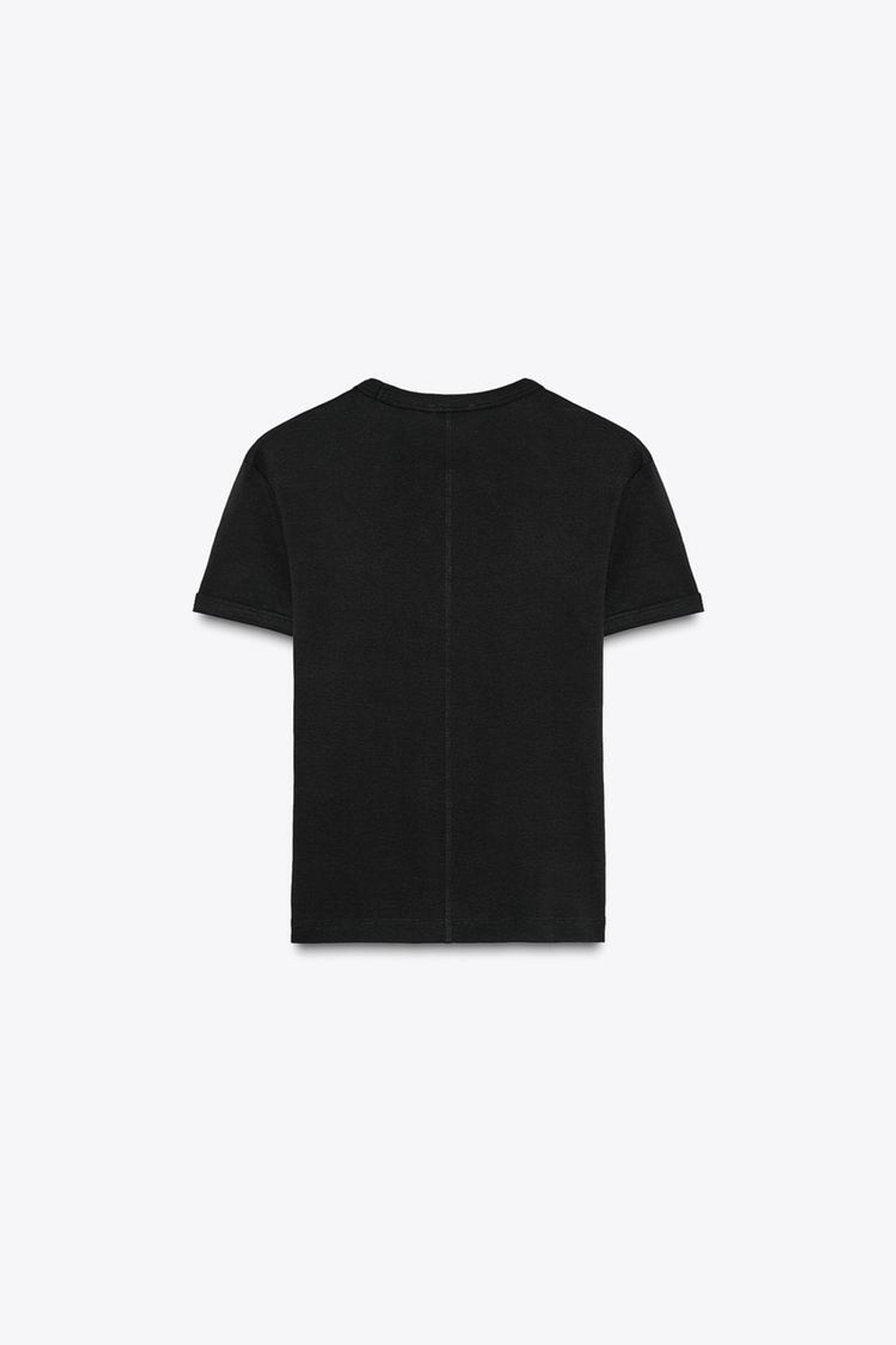 ZARA ФУТБОЛКА С ДЕКОРАТИВНОЙ СТРОЧКОЙ НА СПИНЕ, ЧЕРНЫЙ