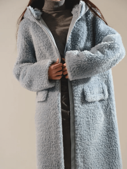 Шуба из 100% шерсти мериноса, голубая, Severina