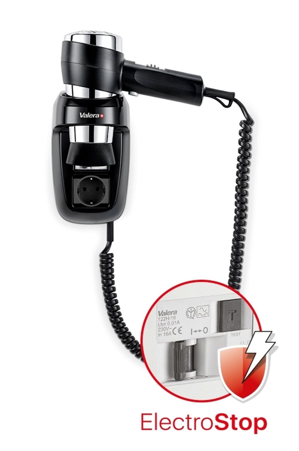 Настенный фен Valera Action Protect 1600 Socket Black (542.06/044.03 Black) - 2