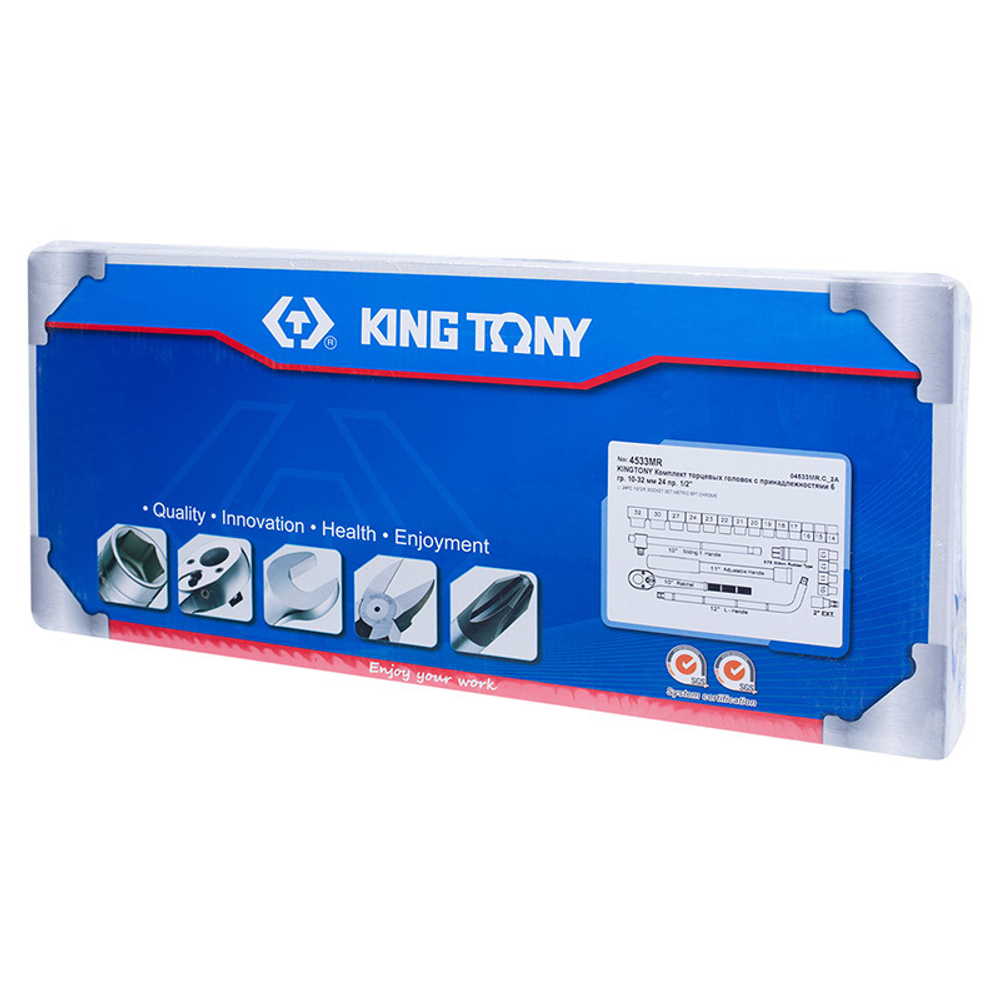 KING TONY (4533MR) Набор торцевых головок с принадлежностями 1/2", 6-гранные, 10-32 мм, 24 предмета
