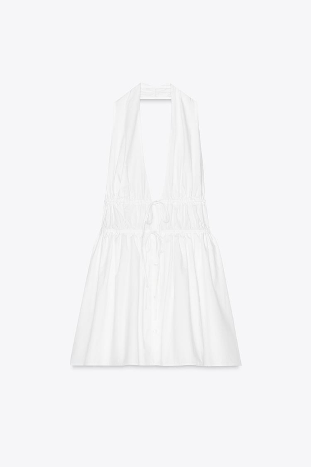 ZARA ПЛАТЬЕ-КОМБИНЕЗОН С ГОРЛОВИНОЙ ХАЛТЕР, БЕЛЫЙ