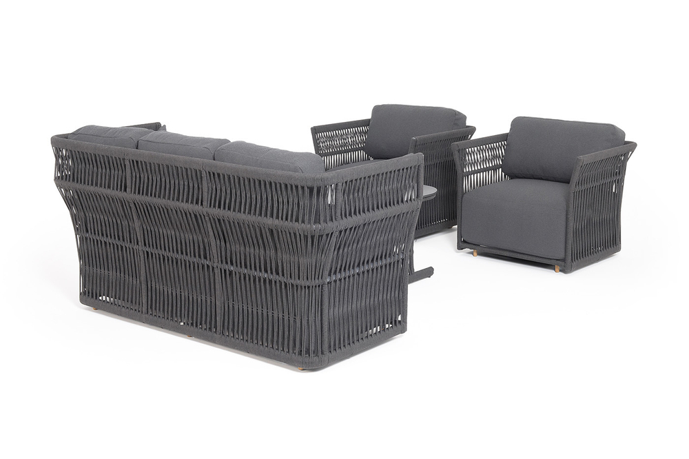 "Лугано" лаунж-зона 5-местная плетеная из роупа (веревки), каркас алюминиевый темно-серый, роуп темно-серый