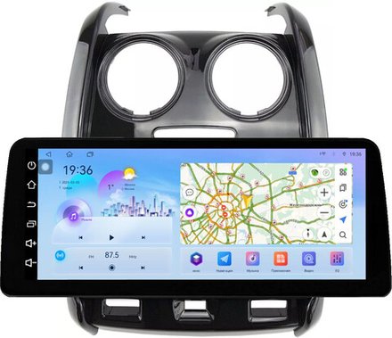 Магнитола для Renault Duster 1 2015-2020, Lada Largus 2021+ (без мультируля, рамка большая глянец) - FarCar монитор 12.3" 2K QLED на Android 14, TS10, CarPlay, 4G SIM-слот
